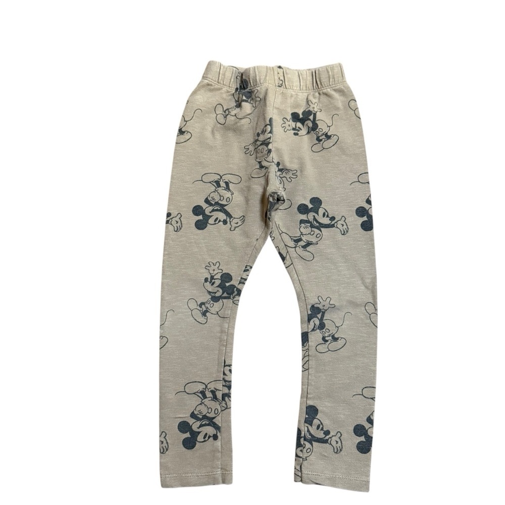 Zara Kids Mickey Mouse Leggings Pants Beige Tan Disney Print Stretch Size 4-5Y